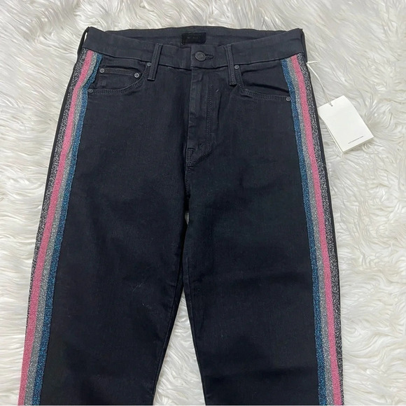 New MOTHER Denim High Waist Looker Ankle Fray Skinny Jeans Guilty Glitter Racer - Picture 8 of 15